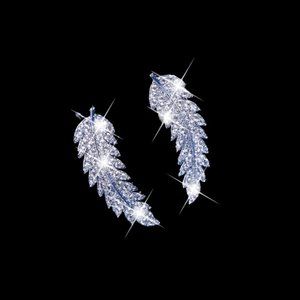 Sparkling Feather Diamond Earrings 925 Silver